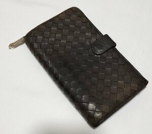 ■ボッテガヴェネタ 長財布 ２つ折り レザー イントレチャート 焦げ茶 BOTTEGA VENETA■