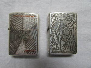 【YK-16195B】zippo ジッポ どくろ №0530＆蜘蛛 №0852