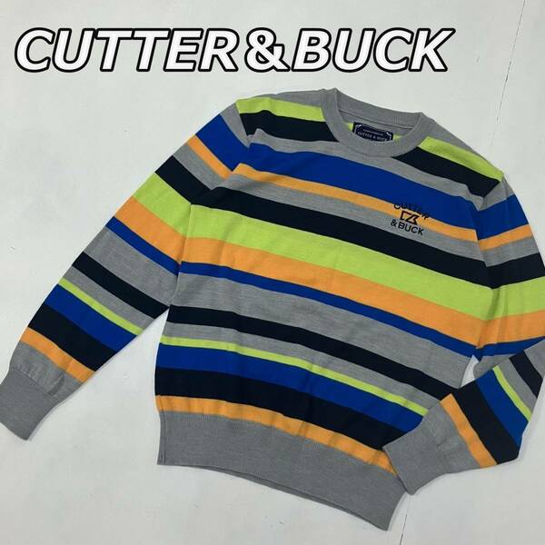 【CUTTER＆BUCK】カッターアンドバック ゴルフウェア ボーダー柄 ロゴ クルーネック ニットセーター CBM4162