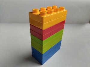 レゴデュプロ 薄型 2×4ポッチ 4色　山吹色、赤-各2個　黄緑色、青- 各3個　計 10個セット　基本ブロック パーツ 