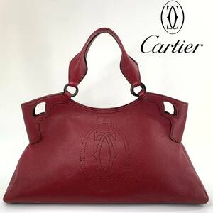 1円【新品同様】Cartier カルティエ マルチェロ ハンドバッグ バッグ レザー 赤色 レディース メンズ 大人気