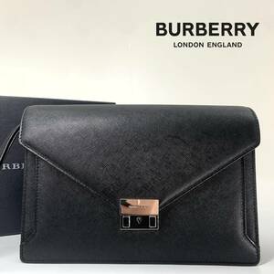 1円【新品同様】BURBERRY バーバリー レザー クラッチバッグ セカンドバッグ メンズ ブラック ノヴァチェック レディース 大人気