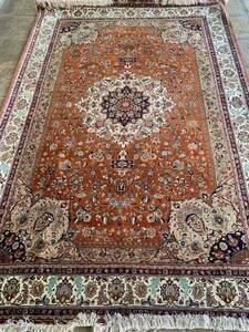 希少　ビンテージ　絨毯　ペルシャ絨毯　マット　カーペット イラン 199×298cm クムシルク　絹100% ハンドメイド　美品　最高峰 