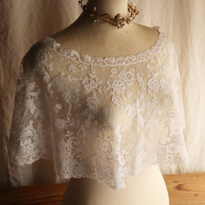 【720】フランス アンティーク 繊細 チュールレース 大きな 襟 白 レース ケープ 花柄 ドレス 衣装 ディスプレイ コレクション