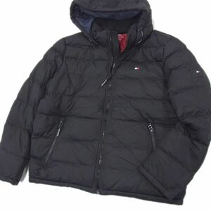 美品 定価4万円●TOMMY HILFIGER 中綿ジャケット フーデッドコート エコダウン トミーヒルフィガー メンズ XL 大きいサイズ 黒 1円スタート