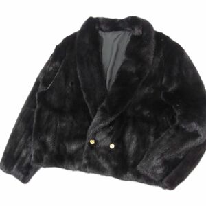 美品●ブラックミンク ファーコート ジャケット ダブル 金ボタン MINK FUR 毛皮 高級 メンズ 大きいサイズ レディースOK 黒 1円スタート