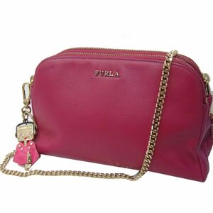 ☆FURLA フルラ レザーショルダーバッグ チェーンショルダー ワンショルダーバッグ 斜め掛け レディース 本革 キーホルダー付 1円スタート