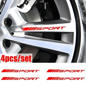 SPORT ホイール用耐熱ステッカー【レッド】4P(検)VOLK RACING RAYS SSR BBS ENKEI BADX WALD トヨタ 日産 ホンダ スズキ ダイハツ BMW