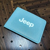 【Jeep】レザーカードケース 薄型 【ブルー】クライスラー・ジープ ラングラー アンリミテッド グランドチェロキー コンパス レネゲード_画像1