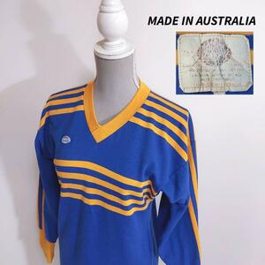 ビンテージ・オーストラリア製・長袖フットボールシャツ・青&山吹色 しっかり生地 67039