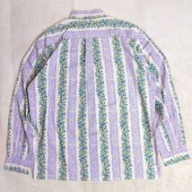 未使用品 ペイズリー&ヨーロピアン花柄 ストライプ風シャツ長袖 Lサイズ 薄紫ライトパープル&白など ボックスシルエット66158_画像9