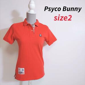 Psyco Bunny ロゴ刺繍・部分チェック柄ポロシャツ半袖・赤 表記サイズ2 M スカル・ウサギ レディース ゴルフ サイコバニー81010