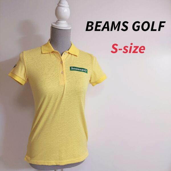 BEAMS GOLF ロゴ刺繍&カタカナ柄・半袖ポロシャツ 黄色 Sサイズ レディース ゴルフ 81317