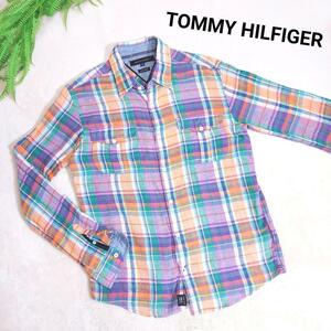 TOMMY HILFIGER リネン混 チェック柄 マルチカラー長袖シャツ 表記サイズM 80769