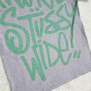 ステューシー WORLD STUSSY WIDE プリントTシャツ 表記サイズM グレー&緑 68117の画像4