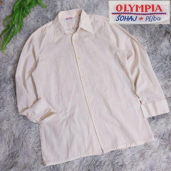 ユーロ古着 SOHAJ製 70s〜 ストライプ長袖シャツ OLYMPIA チェコ LとXLの中間くらい 67873