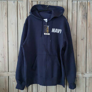 デッドストックSOFFEソフィーUS NAVYトレーニング スウェット ZIP UP パーカーMEDIUMネイビーMアメリカ軍USA製ミリタリー フーディー米軍