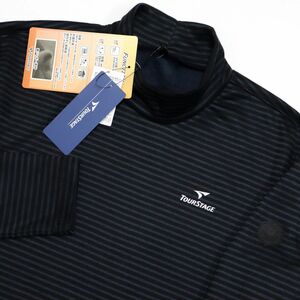 ★ブリヂストン ツアーステージ ゴルフ GOLF 新品 メンズ 裏起毛 ボーダー 長袖 モックネック シャツ 黒 [1234061C2T-17-L]一 三 弐★QWER