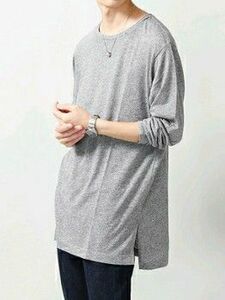 WEGO ウィゴー サイドスリットロングカットソー ロンT 長袖Tシャツ 杢グレー メンズM ユニセックス 男女兼用