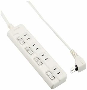 ELPA エルパ LEDランプ スイッチ付タップ 上挿し 4個口 2m WLS-LU42EB(W)