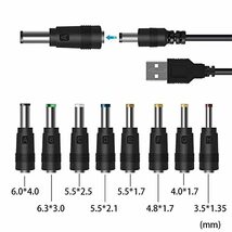 TJK USBケーブル 8 in 1 DC電源ケーブル USB-丸口 変換プラグ付き DC充電コード 5.5x2.5/5.5x2.1mm 扇風機_画像2