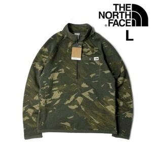 1円～!売切!【正規新品】THE NORTH FACE PRINT GORDON LYONS 1/4ZIP フリース US 登山 厚手ニット アウトドア(L)カーキ 迷彩柄 181024-40