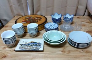 昭和レトロ　食器　いろいろまとめ　小皿　小鉢　湯飲み　鉢　寿司桶　ガラス　大量　骨董品　有田　瑞松　高峰　アンティーク　ビンテージ