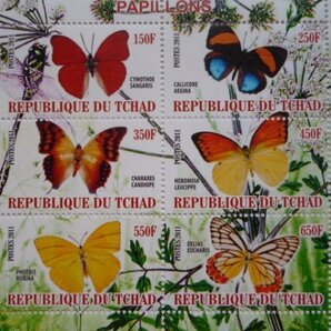 チャド切手『蝶』6枚シートA 未使用 2011の画像1