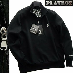 新品 プレイボーイ 23年 新作 ハーフジップ スウェット トレーナー M 黒 【1904_99】 PLAYBOY バニー 刺繍 ジップアップ メンズ