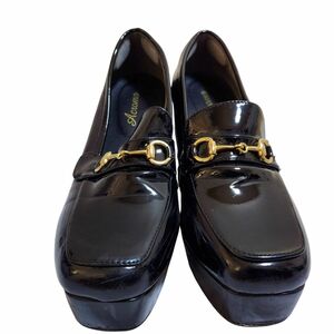 厚底　靴　エナメル　黒　Lサイズ　ゴスロリ