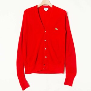 LACOSTE ラコステ IZOD アイゾッド 80s 90s USA製 M カーディガン レッド 赤 メンズ 紳士 男性 古着 カジュアル 差し色 シンプル 無地