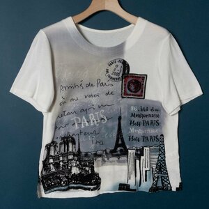 メール便◯ BON CILIE ボンシリエ PARIS プリントTシャツ 半袖 レディース L コットン 綿100％ ホワイト ラメ フランス パリ カジュアル