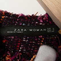 ZARA WOMAN ザラ ウーマン フリンジ ツイード ペプラム チュニック丈トップス S サイドチャック 半袖 ワインレッド ボルドー カラフル 秋_画像2