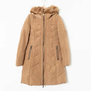 ZARA BASIC ザラ ベーシック 中綿 ロングコート アウター フェイクファー USA M ポリエステル100% ベージュブラウン 綺麗め カジュアル