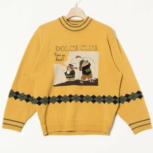 DOLCE CLUB ドルチェ クラブ ニット ウール 毛 黄色/イエロー 長袖 刺繍 レトロ サイズ46 ユニセックス ゴルフ 古着 秋冬 カジュアル