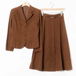 Lois CRAYON セットアップ ロイスクレヨン ブラウン 肩パッド入りジャケット ベルト付きアンクル丈スカート 上品 綺麗め ポリ M/M 日本製
