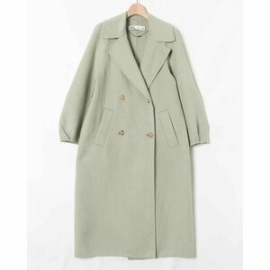 【1円スタート】ZARA ザラ ロングコート アウター 無地 USA S ウール ライトカーキ 薄緑 綺麗め カジュアル 秋冬