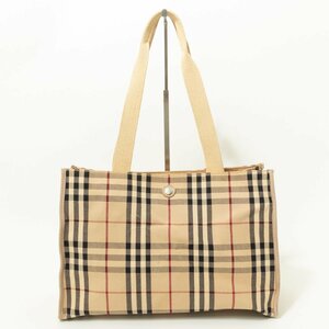 Burberry LONDON バーバリー ロンドン イタリア製 トートバッグ 肩掛け ハンドバッグ ベージュ チェック キャンバス カジュアル 鞄