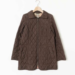 【1円スタート】Burberry london バーバリー 中綿 キルティングコート ジップアップ 38 ポリエステル100% ダークカーキブラウン クラシカル