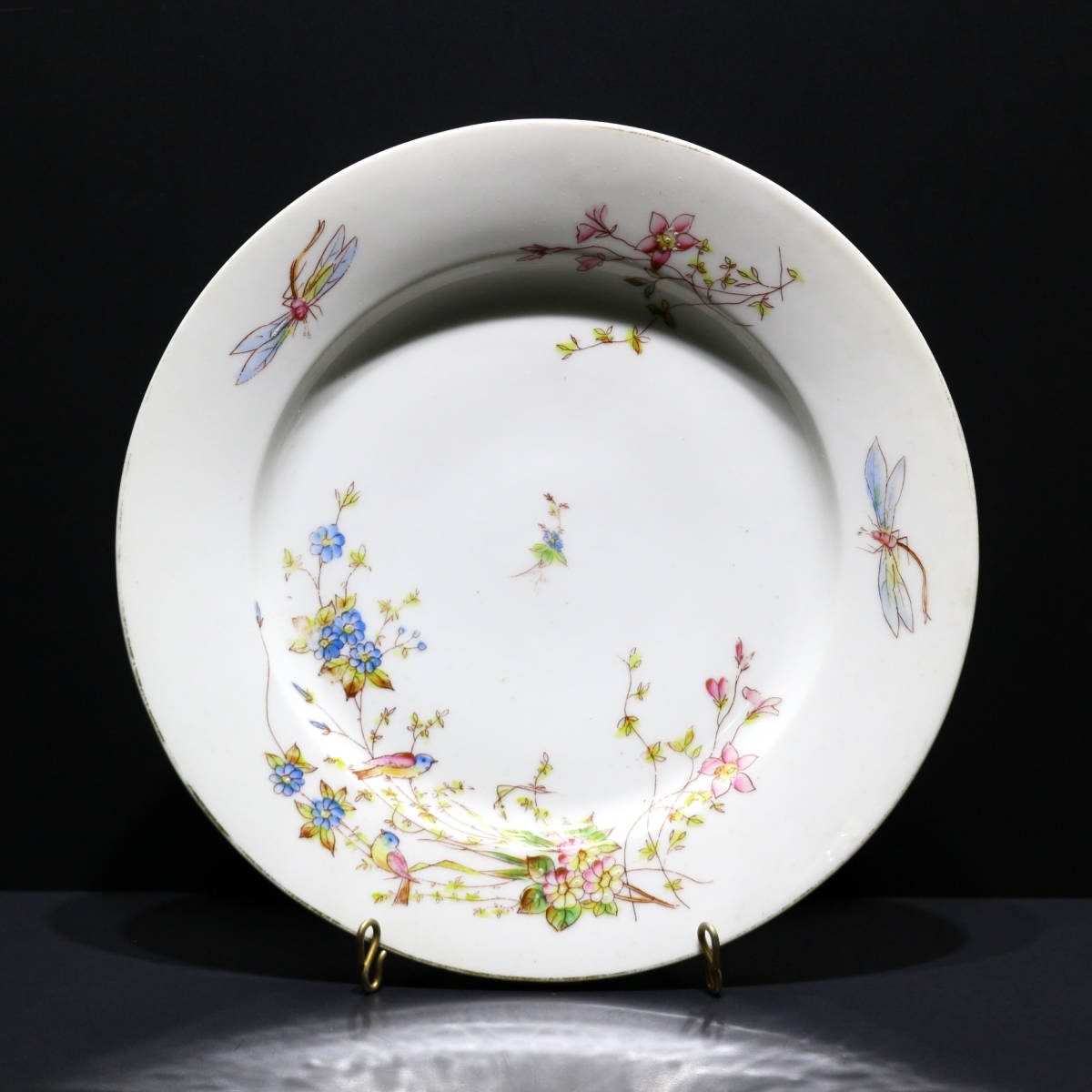 French Antique / Plate / Hand Painted / Chinoiserie / Hand Painted / Flowers and Birds / Large Plate / Western Tableware / Painted Plate, western ceramics, Antique ceramics in general, 1800 - 1900