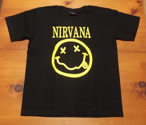 新品【NIRVANA】ニルヴァーナ スマイリー スマイル 両面 プリント Tシャツ L // ロックTシャツ バンドTシャツ カートコバーン