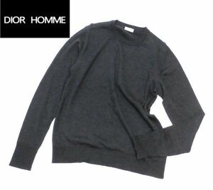 ★ Dior HOMME 04AW エディスリマン VICTIM期 Dior 刺ワンポイントロゴ クルーネックセーター ディオール オム LOGO SWEATER グレー L