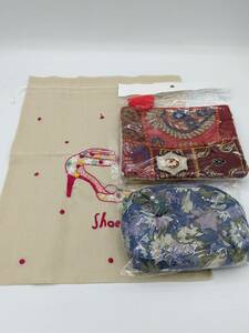 N32299 【美品】インド 織物 カンバディア ポーチセット アムラ グドゥチ 織物 外国ポーチ 小物入れ オリジナル スリランカ