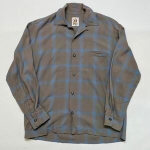 k205 60 年代 ビンテージ D'ORO DESIGNS オンブレ チェック 柄 オープンカラー ボックス シルエット シャツ M shirt vintage ビンテージ