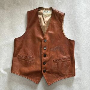 70's l.l.bean レザーベスト 革 ブラウン ウエスタン レザー エルエルビーン llビーン 70s 70年代 古着 ビンテージ ヴィンテージ vintage