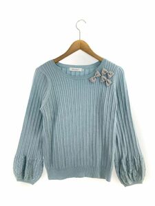 Couture broochkchu-ru brooch ribbon knitted sweater size40/ light blue *# * djd0 lady's 