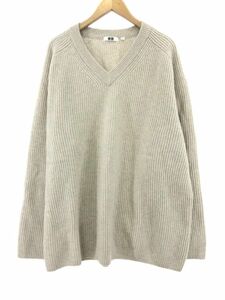 UNIQLO ユニクロ ウール100% Vネック ニット セーター size4XL/オートミール ◇■ ☆ djd0 レディース