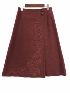 SCAPA スキャパ ウール100% レース刺繍入り Aライン 台形 スカート size40/赤 ◇■ ☆ dka6 レディース