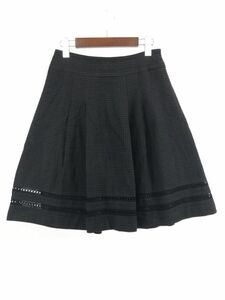 ELLE L wool . total pattern A line trapezoid skirt size38/ black *# * dkb3 lady's 