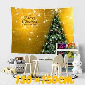 クリスマスツリー 金色 布 タペストリー 130×150 北欧風壁掛け